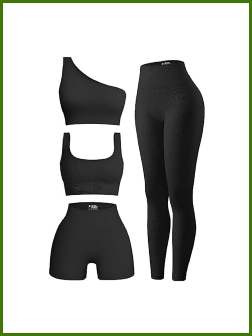 4 Piece Ribbed Workout Set Padded Sports Bra Leggings Shorts Yoga Gym